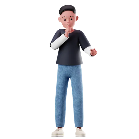 Männlicher Charakter bittet um ruhige Pose  3D Illustration