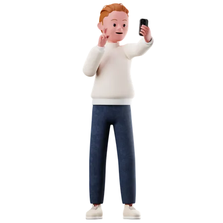 Männliche Figur die ein Selfie macht  3D Illustration