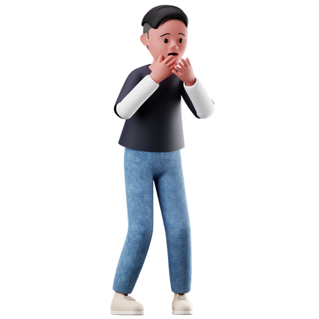 Männlicher Charakter mit ängstlicher Pose  3D Illustration