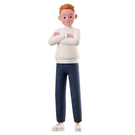 Männlicher Charakter mit verschränkten Armen  3D Illustration
