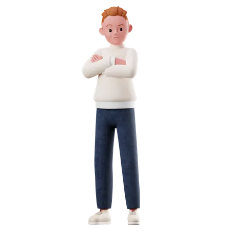 Männlicher Charakter mit verschränkten Armen  3D Illustration