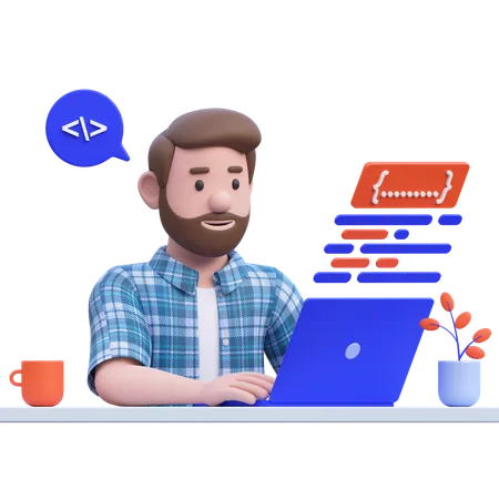Männlicher Entwickler, der an der Webentwicklung arbeitet  3D Illustration