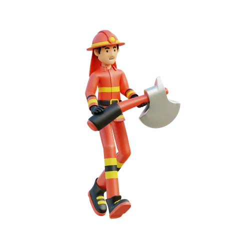 Männlicher Feuerwehrmann mit einer Axt  3D Illustration