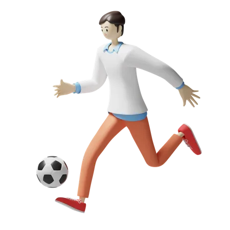 Männlicher Fußballspieler, der Fußball spielt  3D Illustration