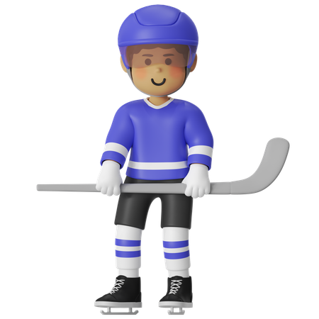 Männlicher Hockeyspieler, der mit Hockey steht  3D Illustration