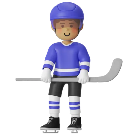 Männlicher Hockeyspieler, der mit Hockey steht  3D Illustration