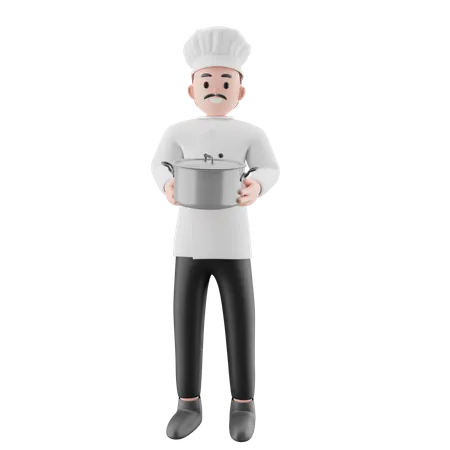 Männlicher Koch bereit, Essen zu servieren  3D Illustration