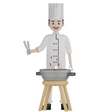 Männlicher koch der grill zubereitet  3D Illustration