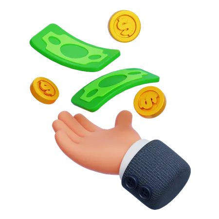 Mano con monedas de dinero  3D Icon