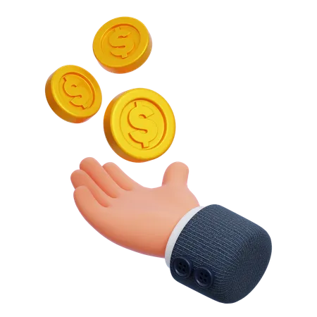 Mano con monedas de oro  3D Icon