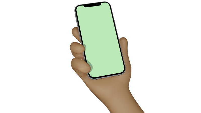 Mano de hombre sosteniendo un teléfono inteligente con pantalla en blanco para escaparate  3D Illustration