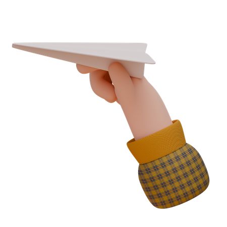 La mano sostiene un avión de papel.  3D Icon