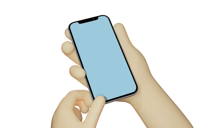 Mano humana sosteniendo teléfono inteligente y pantalla táctil  3D Illustration