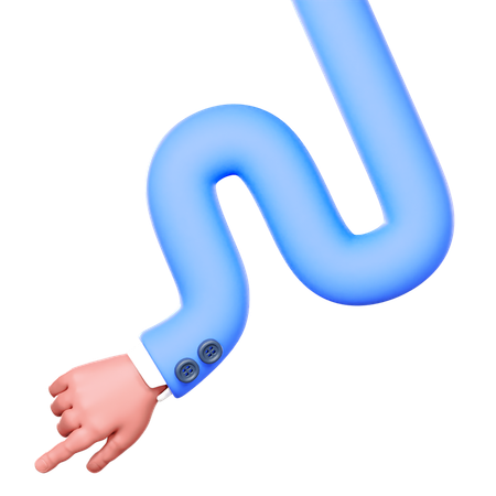 La mano ondulada con manga azul apunta hacia la parte inferior izquierda  3D Icon