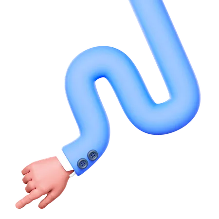 La mano ondulada con manga azul apunta hacia la parte inferior izquierda  3D Icon