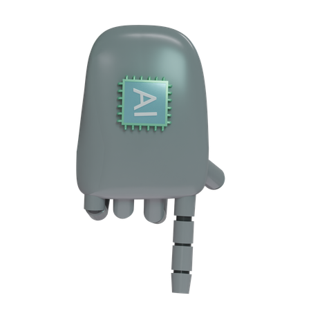 Mano Robot PointDown Gris  3D Icon