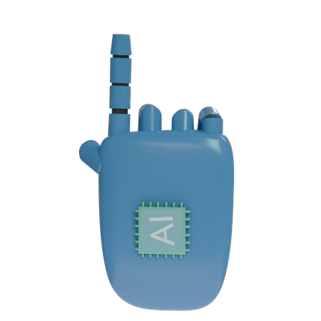 Mano Robot PointUp Azul Acero  3D Icon