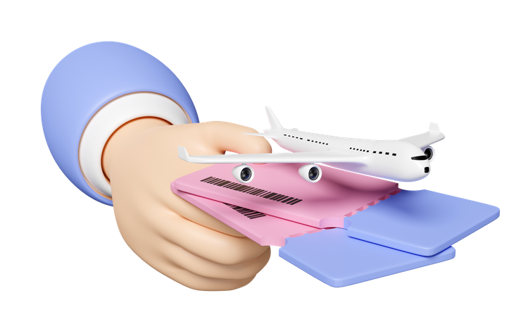 Mano sosteniendo billete de avión  3D Icon