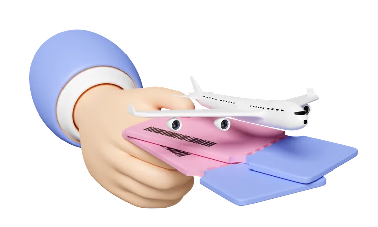 Mano sosteniendo billete de avión  3D Icon