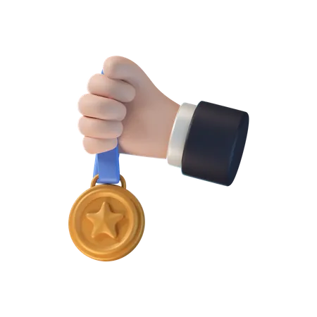 Mano sujetando medalla de bronce  3D Icon
