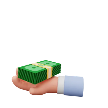 Mano sosteniendo alijo de dinero  3D Illustration