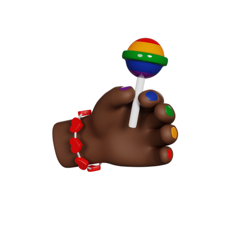 Mano sosteniendo caramelos de arcoiris  3D Icon