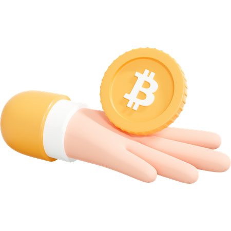Mano sosteniendo moneda Bitcoin dorada  3D Icon