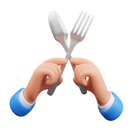 Mano sosteniendo tenedor y cuchara  3D Icon