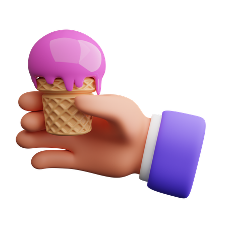 Mano sosteniendo un cono de helado  3D Icon