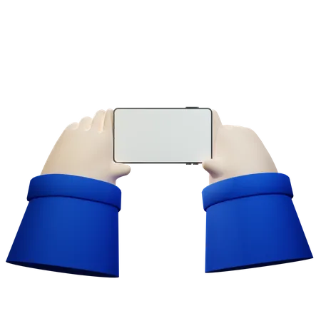 Mano sosteniendo un teléfono inteligente con pantalla en blanco  3D Illustration