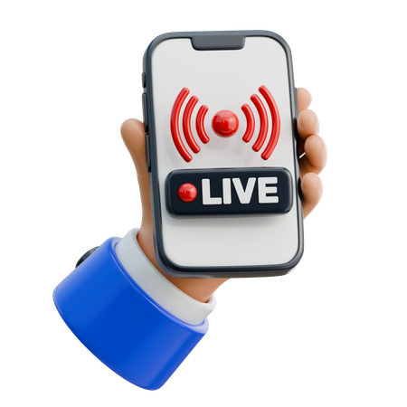 Mano sosteniendo un teléfono inteligente con un icono en vivo  3D Icon