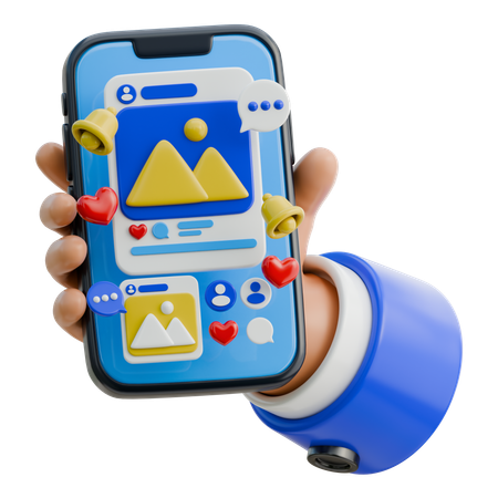 Mano sosteniendo un teléfono inteligente para navegar en las redes sociales  3D Icon