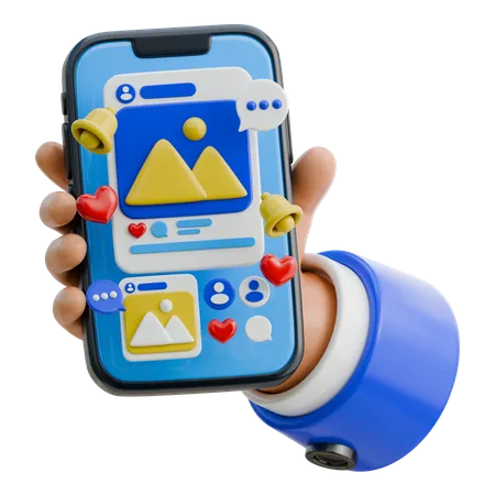 Mano sosteniendo un teléfono inteligente para navegar en las redes sociales  3D Icon