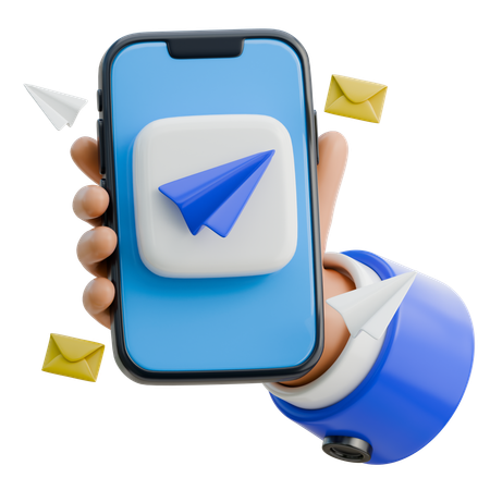 Mano sosteniendo un teléfono inteligente que muestra el icono de mensaje directo  3D Icon