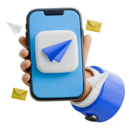 Mano sosteniendo un teléfono inteligente que muestra el icono de mensaje directo  3D Icon