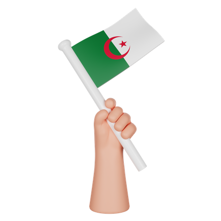 Mano sosteniendo una bandera de argelia  3D Icon