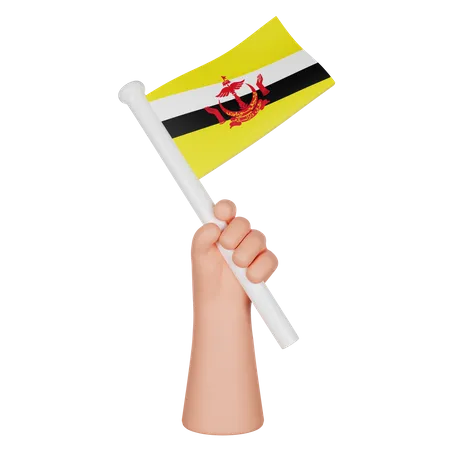 Mano sosteniendo una bandera de brunei darussalam  3D Icon
