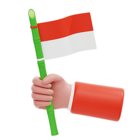 Mano sosteniendo la bandera indonesia de bambú  3D Icon