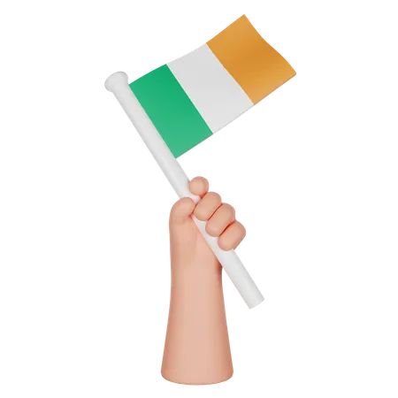 Mano sosteniendo una bandera de irlanda  3D Icon