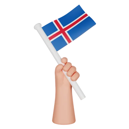 Mano sosteniendo una bandera de islandia  3D Icon
