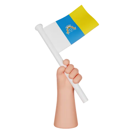 Mano sosteniendo una bandera de las islas canarias  3D Icon