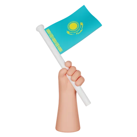 Mano sosteniendo una bandera de Kazajstán  3D Icon