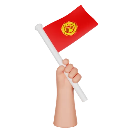 Mano sosteniendo una bandera de Kirguistán  3D Icon