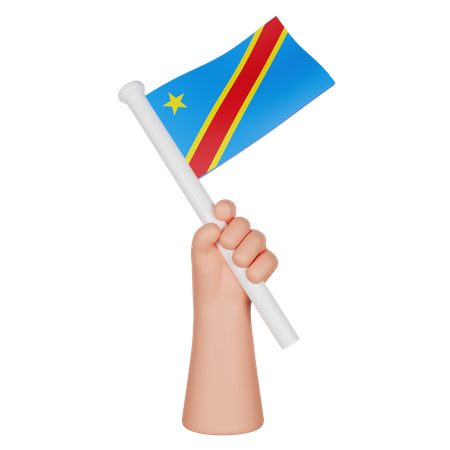 Mano sosteniendo una bandera de la república democrática del congo  3D Icon