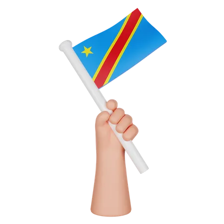 Mano sosteniendo una bandera de la república democrática del congo  3D Icon