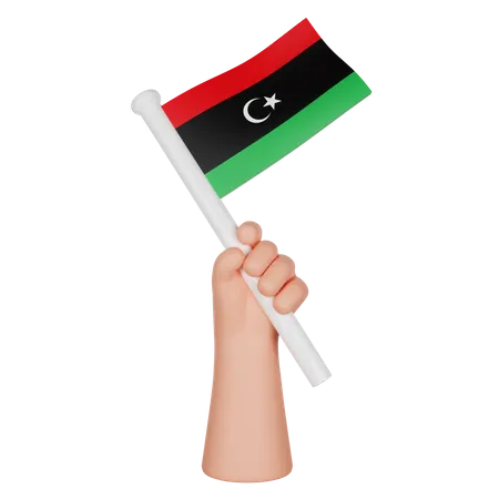 Mano sosteniendo una bandera de libia  3D Icon