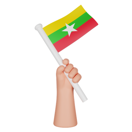 Mano sosteniendo una bandera de myanmar  3D Icon