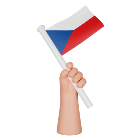 Mano sosteniendo una bandera de la república checa  3D Icon