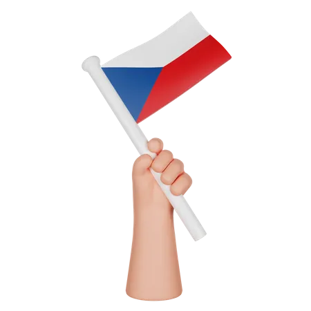 Mano sosteniendo una bandera de la república checa  3D Icon