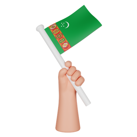 Mano sosteniendo una bandera de turkmenistán  3D Icon